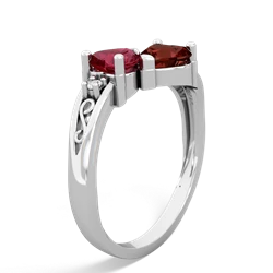 Lab Ruby Snuggling Hearts 14K White Gold ring R2178