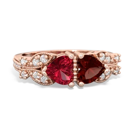 Lab Ruby Diamond Butterflies 14K Rose Gold ring R5601