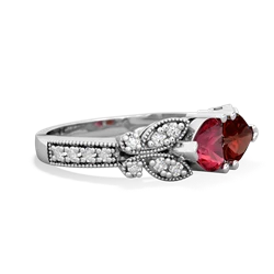 Lab Ruby Diamond Butterflies 14K White Gold ring R5601