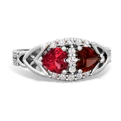 Lab Ruby Sparkling Celtic Knot 14K White Gold ring R2645