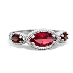 Lab Ruby Milgrain Marquise 14K White Gold ring R5700