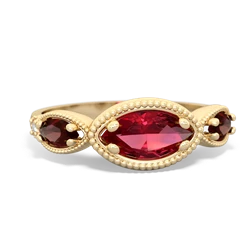 Lab Ruby Milgrain Marquise 14K Yellow Gold ring R5700