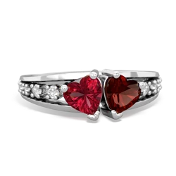 Lab Ruby Heart To Heart 14K White Gold ring R3342