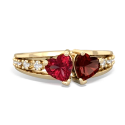 Lab Ruby Heart To Heart 14K Yellow Gold ring R3342