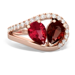 Lab Ruby Nestled Heart Keepsake 14K Rose Gold ring R5650