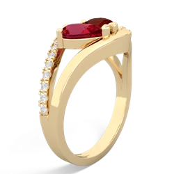 Lab Ruby Nestled Heart Keepsake 14K Yellow Gold ring R5650