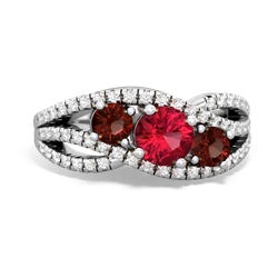 Lab Ruby Three Stone Aurora 14K White Gold ring R3080