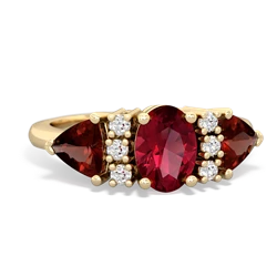 Lab Ruby Antique Style Three Stone 14K Yellow Gold ring R2186