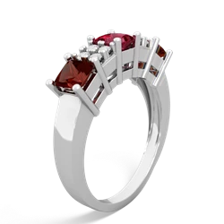 Lab Ruby Three Stone Diamond Cluster 14K White Gold ring R2592