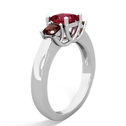 Lab Ruby Three Stone Trellis 14K White Gold ring R4015