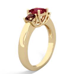 Lab Ruby Three Stone Trellis 14K Yellow Gold ring R4015