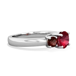 Lab Ruby Three Stone Round Trellis 14K White Gold ring R4018