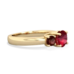 Lab Ruby Three Stone Round Trellis 14K Yellow Gold ring R4018