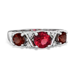 Lab Ruby Hugs And Kisses 14K White Gold ring R5016