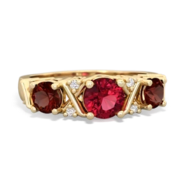 Lab Ruby Hugs And Kisses 14K Yellow Gold ring R5016