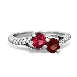 Lab Ruby Infinity Pave Two Stone 14K White Gold ring R5285