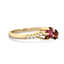 Lab Ruby Infinity Pave Two Stone 14K Yellow Gold ring R5285