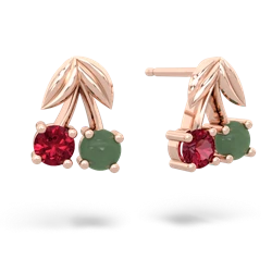 Lab Ruby Sweet Cherries 14K Rose Gold earrings E7001