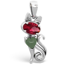 Lab Ruby Kitten 14K White Gold pendant P5780