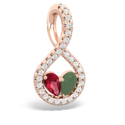 Lab Ruby Pave Twist 'One Heart' 14K Rose Gold pendant P5360