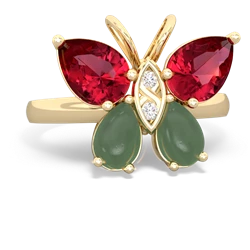 Lab Ruby Butterfly 14K Yellow Gold ring R2215