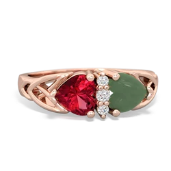 Lab Ruby Celtic Knot Double Heart 14K Rose Gold ring R5040