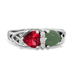 Lab Ruby Celtic Knot Double Heart 14K White Gold ring R5040