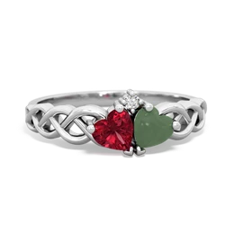 Lab Ruby Heart To Heart Braid 14K White Gold ring R5870