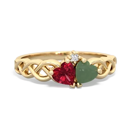 Lab Ruby Heart To Heart Braid 14K Yellow Gold ring R5870