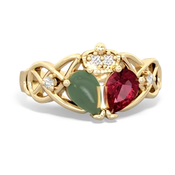 Lab Ruby 'One Heart' Celtic Knot Claddagh 14K Yellow Gold ring R5322