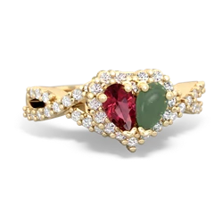 Lab Ruby Diamond Twist 'One Heart' 14K Yellow Gold ring R2640HRT