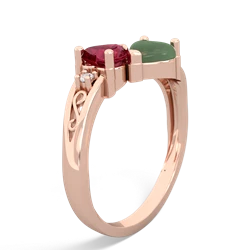 Lab Ruby Snuggling Hearts 14K Rose Gold ring R2178