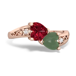 Lab Ruby Snuggling Hearts 14K Rose Gold ring R2178