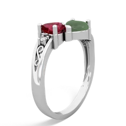 Lab Ruby Snuggling Hearts 14K White Gold ring R2178