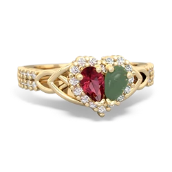 Lab Ruby Celtic Knot Two Hearts As One 14K Yellow Gold ring R2644HRT