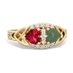 Lab Ruby Sparkling Celtic Knot 14K Yellow Gold ring R2645