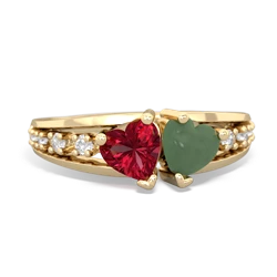 Lab Ruby Heart To Heart 14K Yellow Gold ring R3342