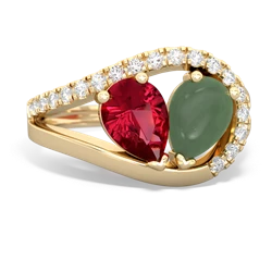 Lab Ruby Nestled Heart Keepsake 14K Yellow Gold ring R5650