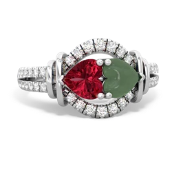 Lab Ruby Art-Deco Keepsake 14K White Gold ring R5630