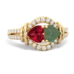 Lab Ruby Art-Deco Keepsake 14K Yellow Gold ring R5630