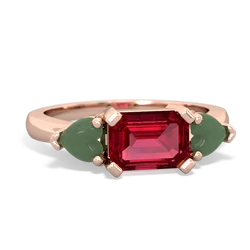 Lab Ruby Three Stone 14K Rose Gold ring R5235