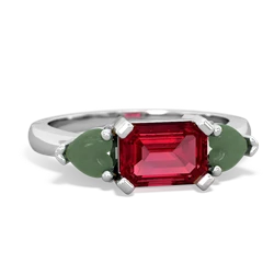 Lab Ruby Three Stone 14K White Gold ring R5235