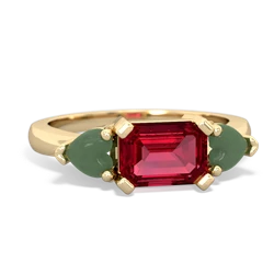 Lab Ruby Three Stone 14K Yellow Gold ring R5235