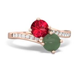 Lab Ruby Channel Set Two Stone 14K Rose Gold ring R5303