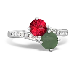 Lab Ruby Channel Set Two Stone 14K White Gold ring R5303