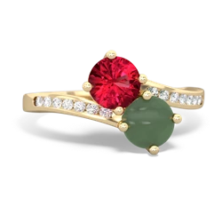 Lab Ruby Channel Set Two Stone 14K Yellow Gold ring R5303