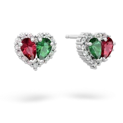 Lab Ruby Halo 14K White Gold earrings E7008