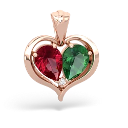 Lab Ruby Two Become One 14K Rose Gold pendant P5330