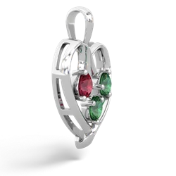 Lab Ruby Glowing Heart 14K White Gold pendant P2233