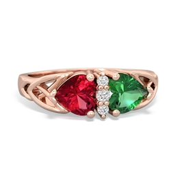 Lab Ruby Celtic Knot Double Heart 14K Rose Gold ring R5040